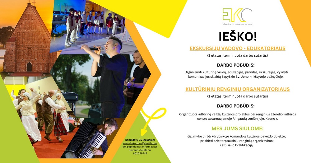 Ežerėlio kultūros centro laisvų darbo vietų skelbimas