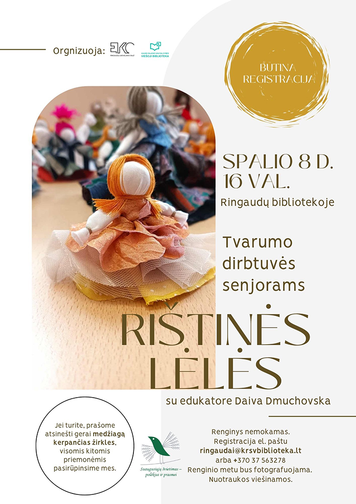 Tvarymo dirbtuvės senjorams „Rištinės lėlės“